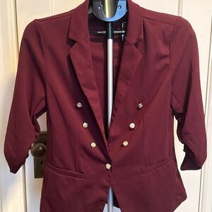 89th & Madison Blazer Women Medium Burgundy Maroon Double Breasted Gold Buttons
